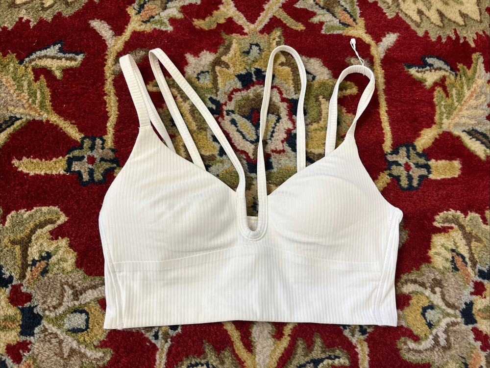 Lululemon XS S Like a Cloud Ribbed White Longline Bra Light Support A/B Cup